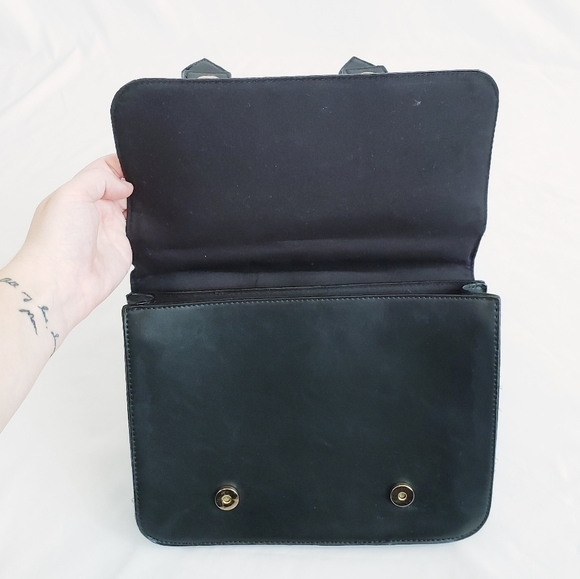 ASOS Black Satchel Vegan Leather and Faux Suede Bag Purse - Picture 9 of 11